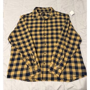 Marmot Mens XXL Yellow Navy Blue Plaid Flannel Button Down Shirt Long Sleeve